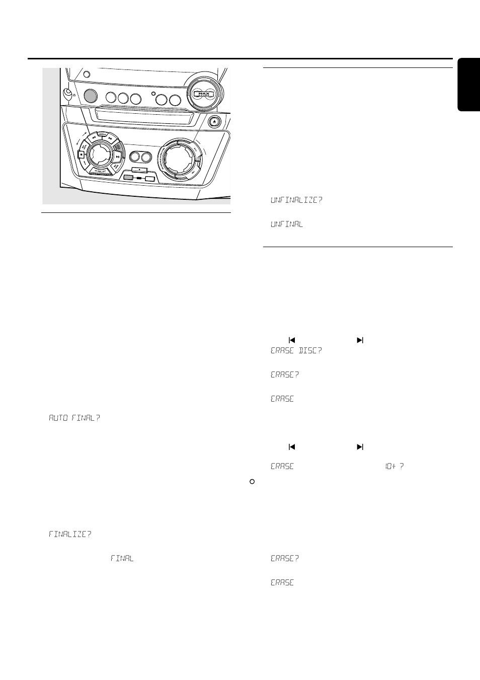 Un)finalizing, erasing, Finalizing cdr(w) discs, Unfinalizing cdrw discs | Erasing from a cdrw disc | Philips FWR33 User Manual | Page 26 / 87