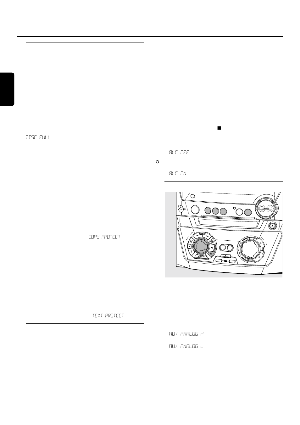 A propos de l’enregistrement, Informations de base, Direct line recording (dlr) | Auto level control (alc), Réglage du niveau d’enregistrement | Philips FWR33 User Manual | Page 49 / 87