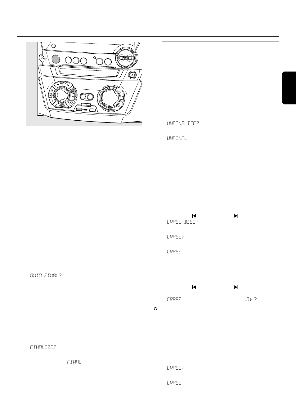 Dé)finalisation, effacement, Finalisation des disques cdr(w), Définalisation des disques cdrw | Effacement sur un disque cdrw | Philips FWR33 User Manual | Page 54 / 87