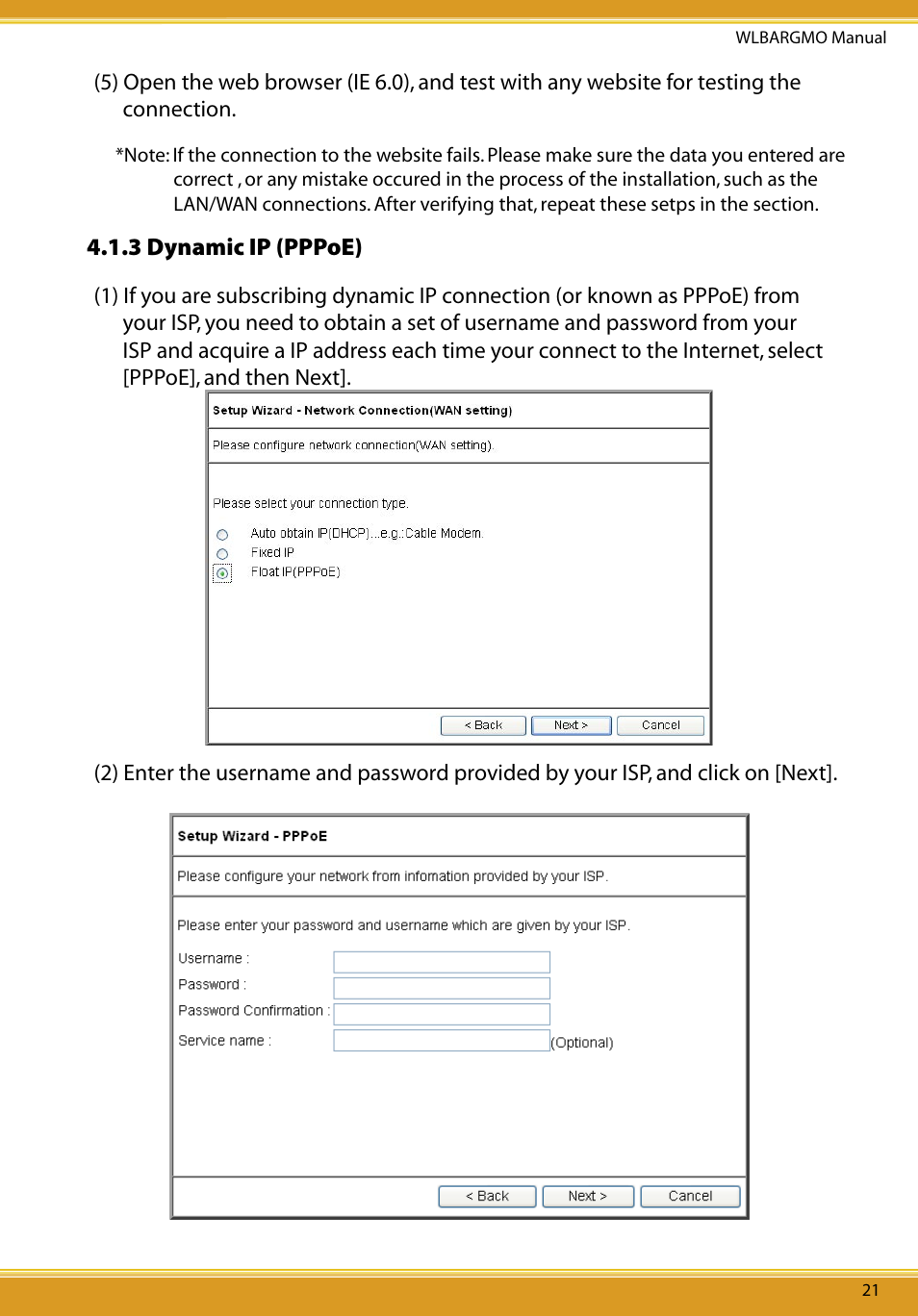 3 dynamic ip (pppoe) | Allied Telesis CG-WLBARGMO User Manual | Page 23 / 56