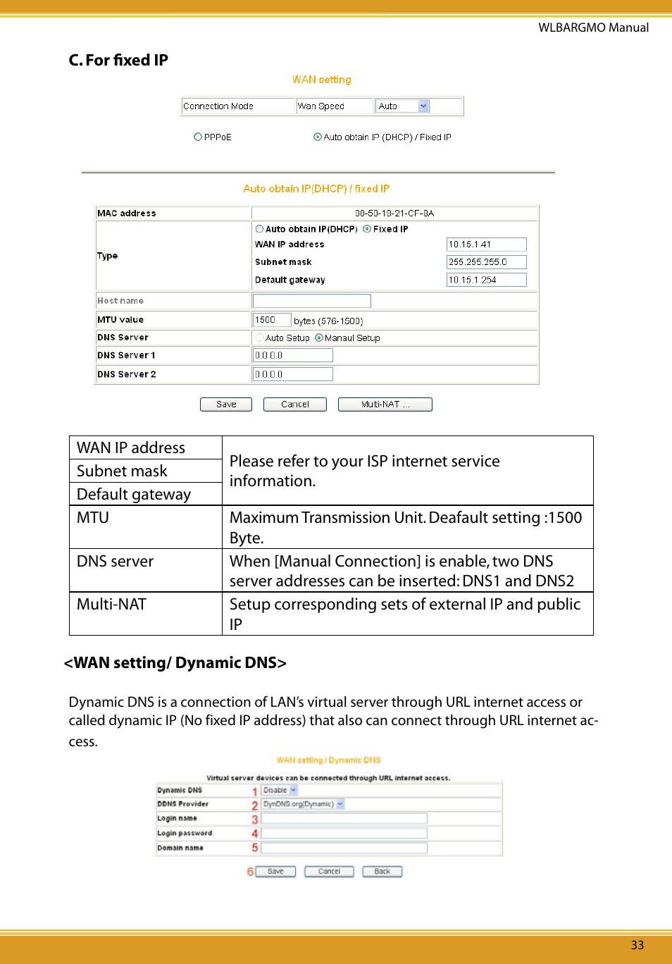 Wan setting/other setting, Lan setting/lan ip | Allied Telesis CG-WLBARGMO User Manual | Page 35 / 56