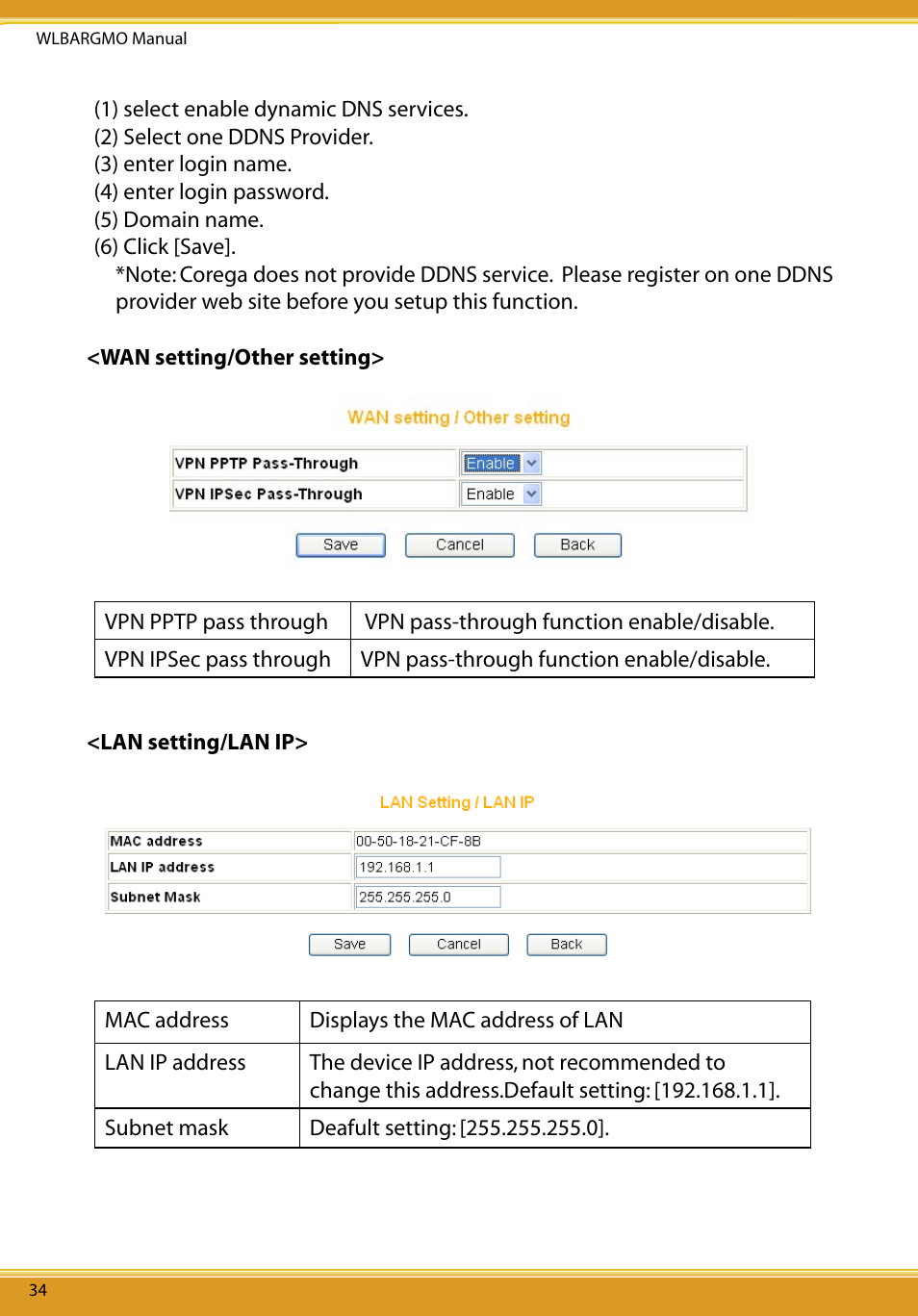 Lan setting /dhcp server, Lan setting/pc database | Allied Telesis CG-WLBARGMO User Manual | Page 36 / 56