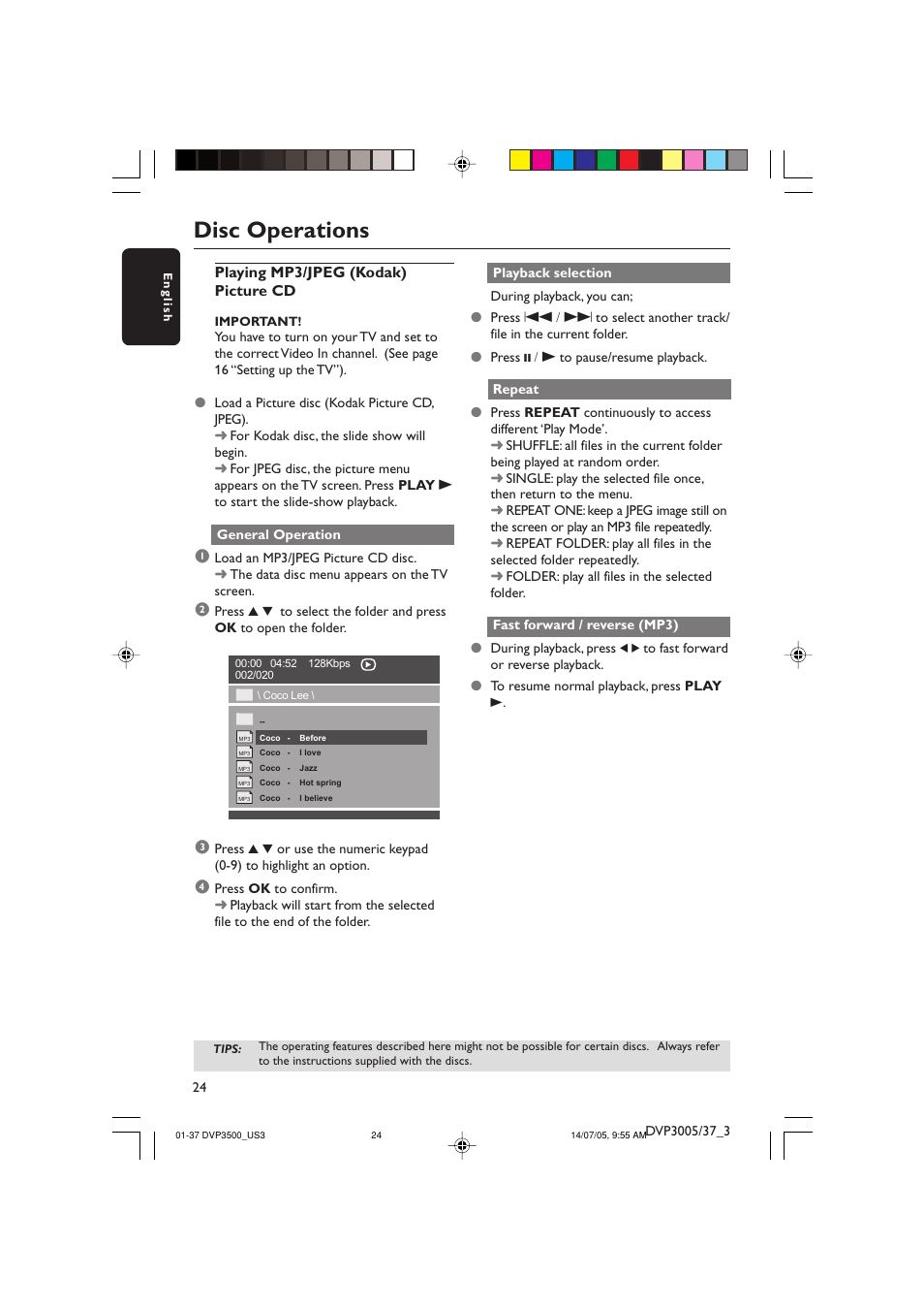 Disc operations | Philips DVP3500-37 User Manual | Page 24 / 37