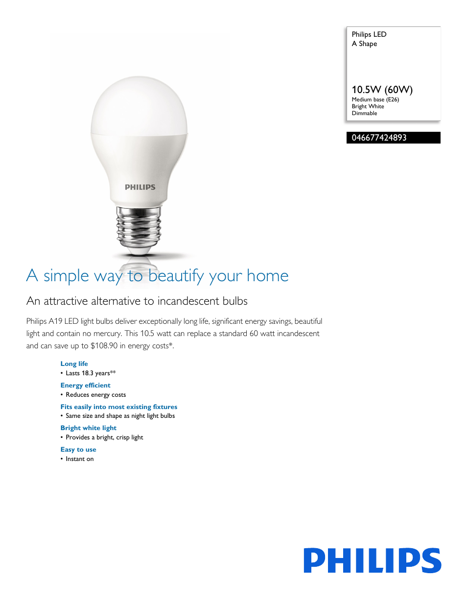 Philips 046677424893 User Manual | 2 pages