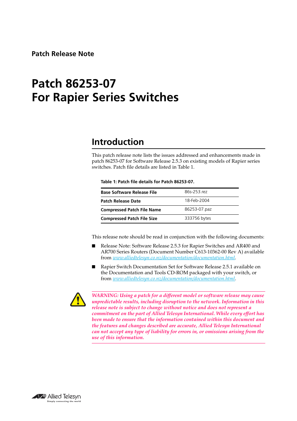 Allied Telesis 86253-07 User Manual | 34 pages