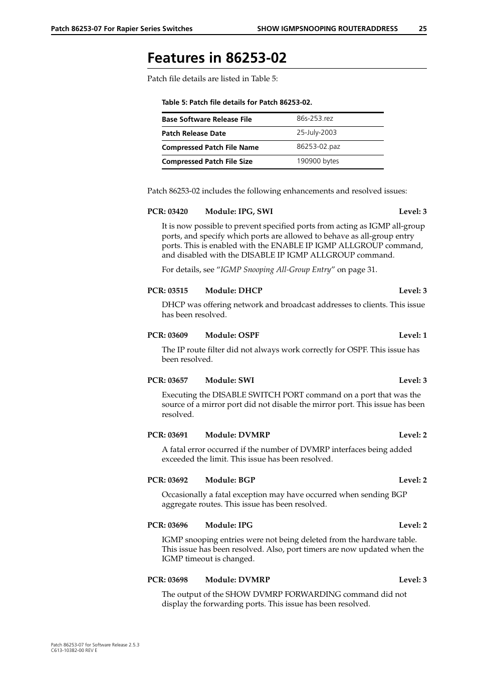 Features in 86253-02 | Allied Telesis 86253-07 User Manual | Page 25 / 34