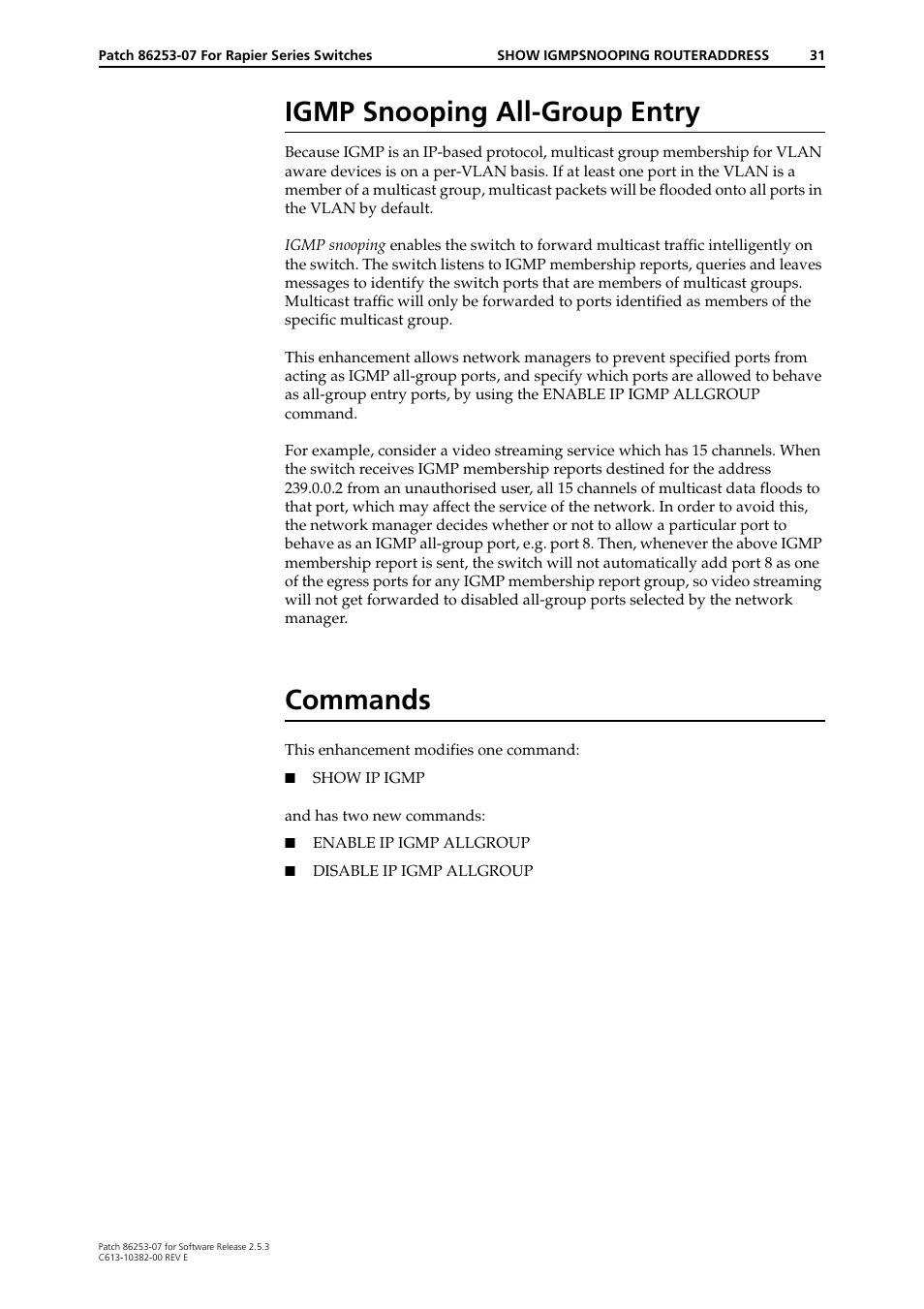 Igmp snooping all-group entry, Commands | Allied Telesis 86253-07 User Manual | Page 31 / 34