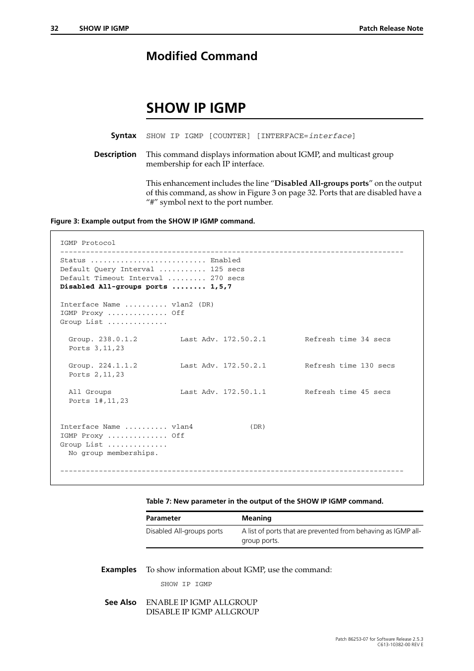 Modified command, Show ip igmp | Allied Telesis 86253-07 User Manual | Page 32 / 34