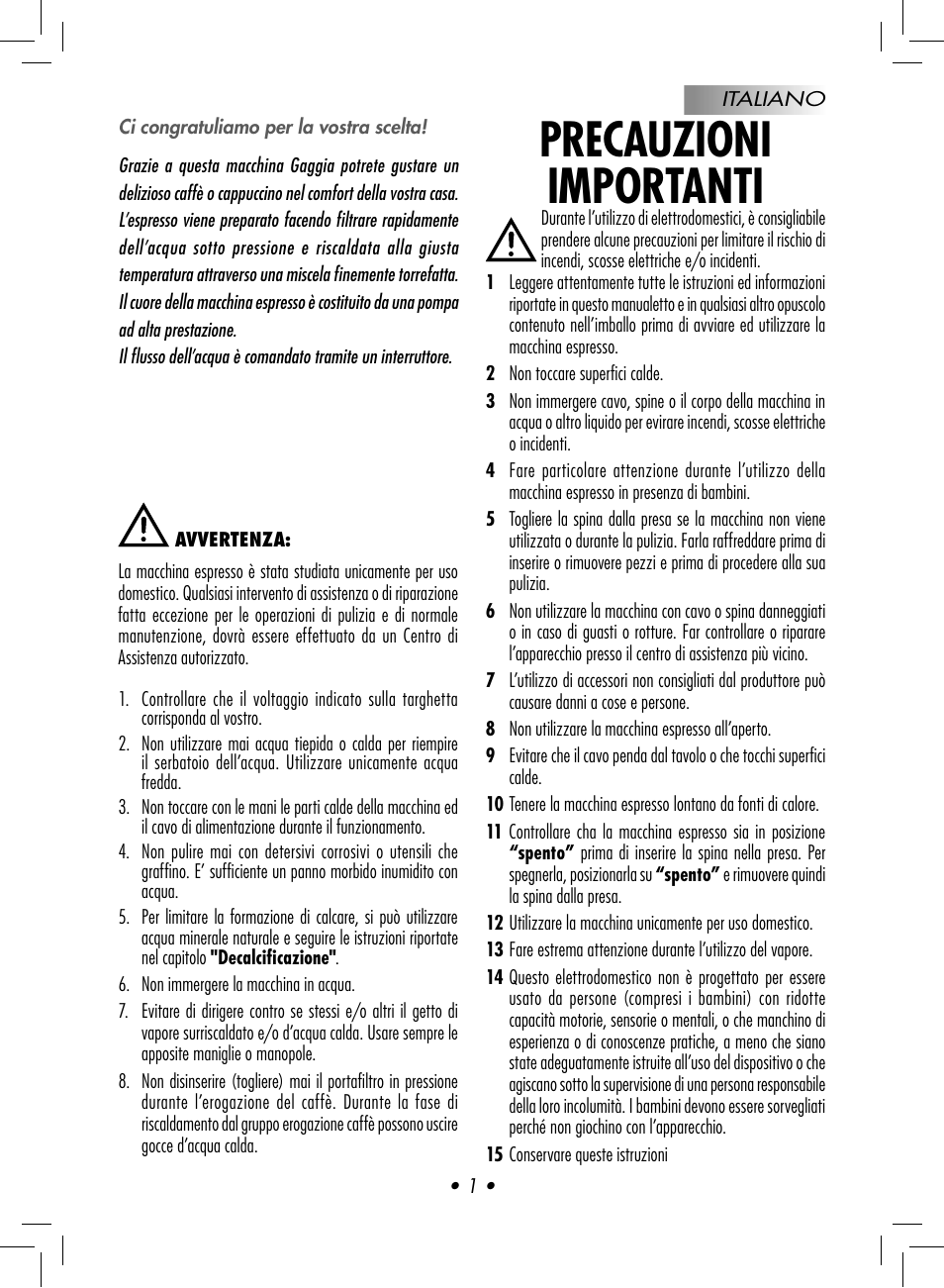 Precauzioni importanti | Philips 10001858 User Manual | Page 3 / 74