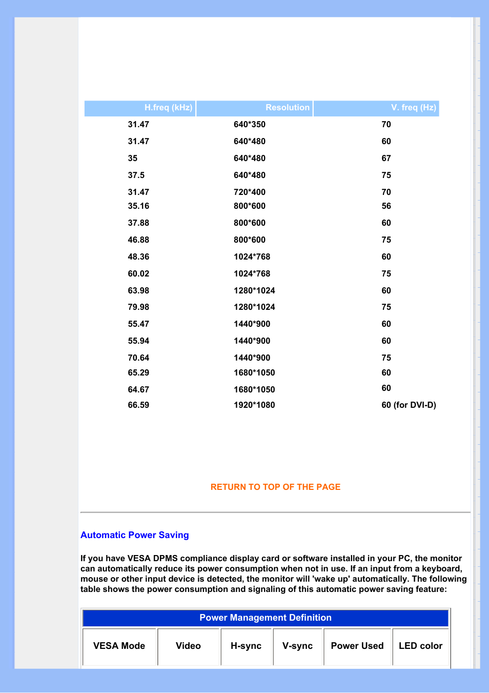 Automatic, Power saving | Philips 220BW8EB-27 User Manual | Page 30 / 85