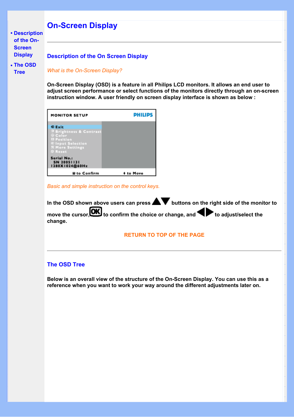 On-screen display | Philips 220BW8EB-27 User Manual | Page 50 / 85