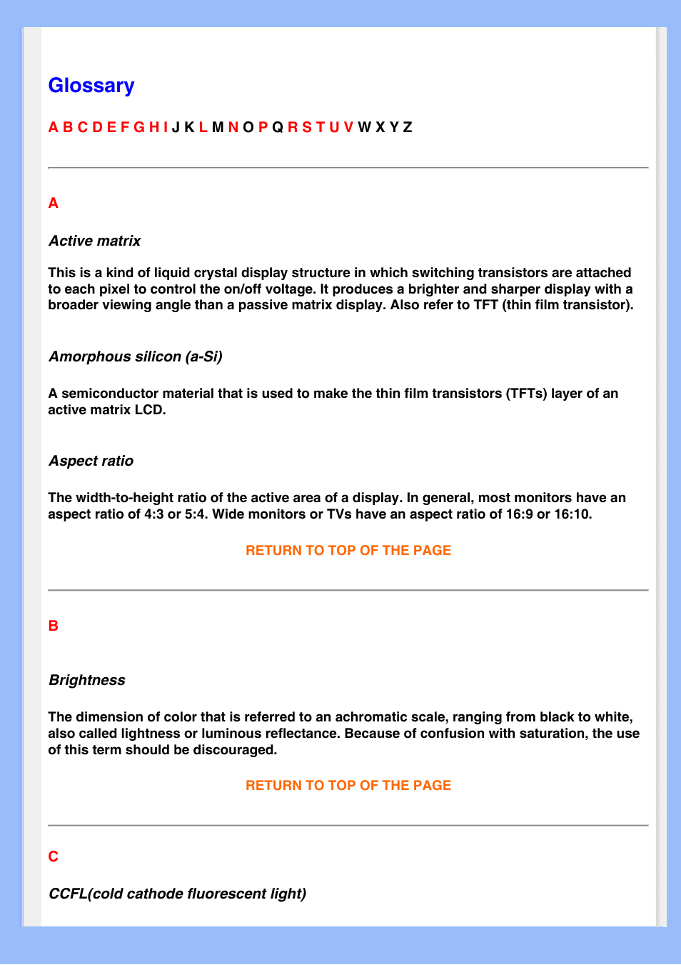 Glossary | Philips 220BW8EB-27 User Manual | Page 76 / 85