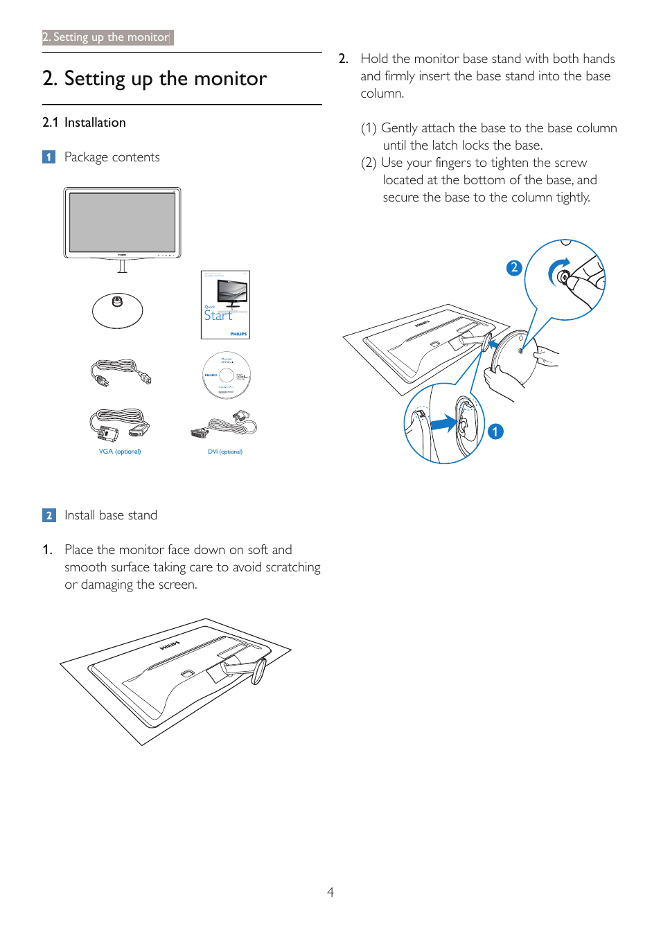 Setting up the monitor, Start | Philips 197E3LSU-00 User Manual | Page 6 / 41