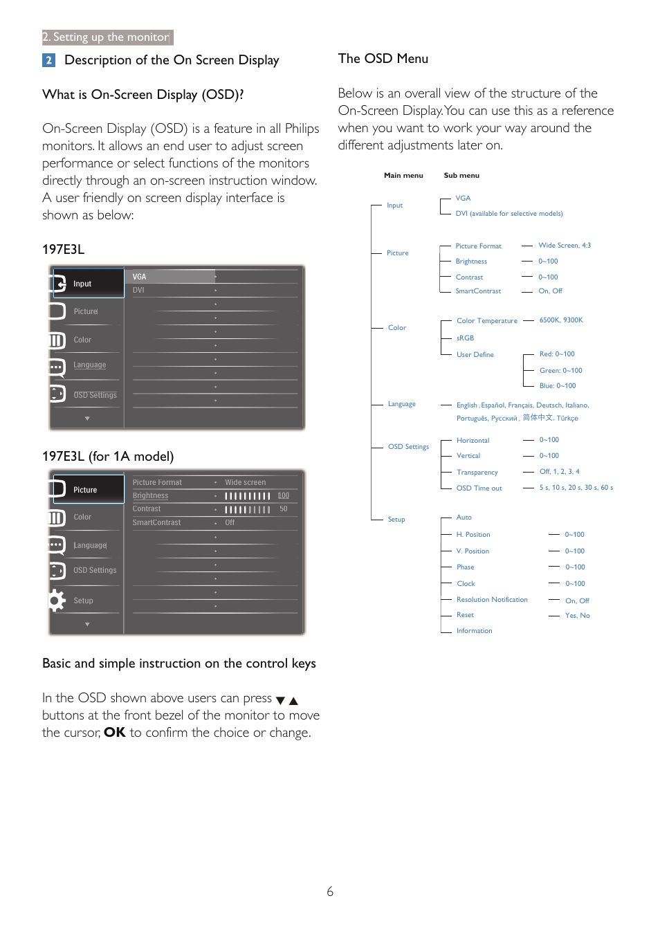 Setting up the monitor | Philips 197E3LSU-00 User Manual | Page 8 / 41