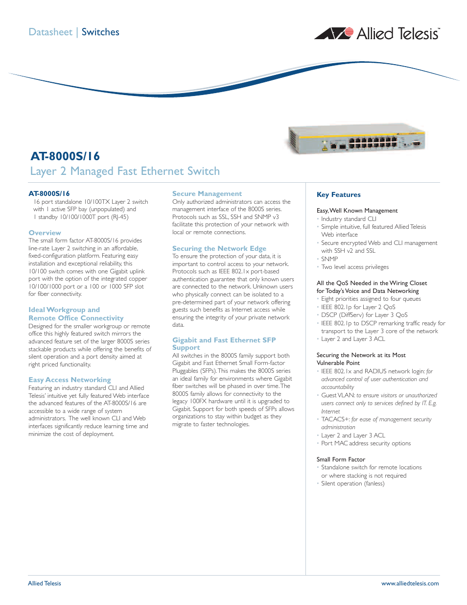 Allied Telesis AT 8000S/16 User Manual | 3 pages