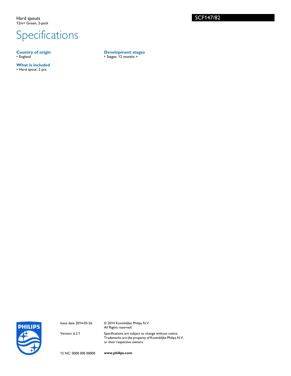 Specifications | Philips SCF147-82 User Manual | Page 2 / 2