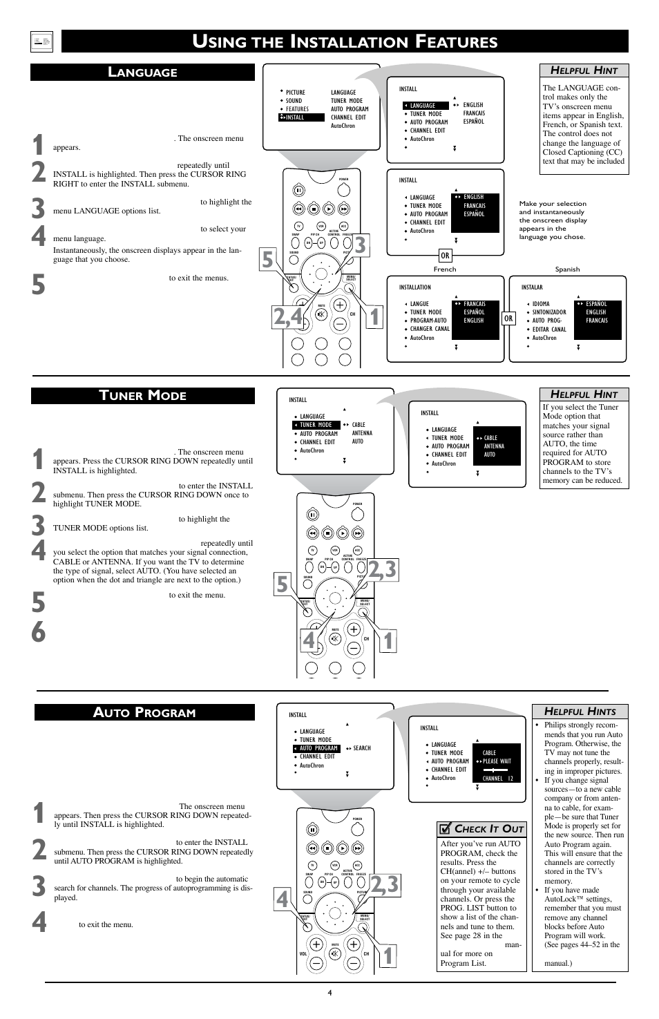 Sing the, Nstallation, Eatures l | Philips 51PW9303 User Manual | Page 4 / 8