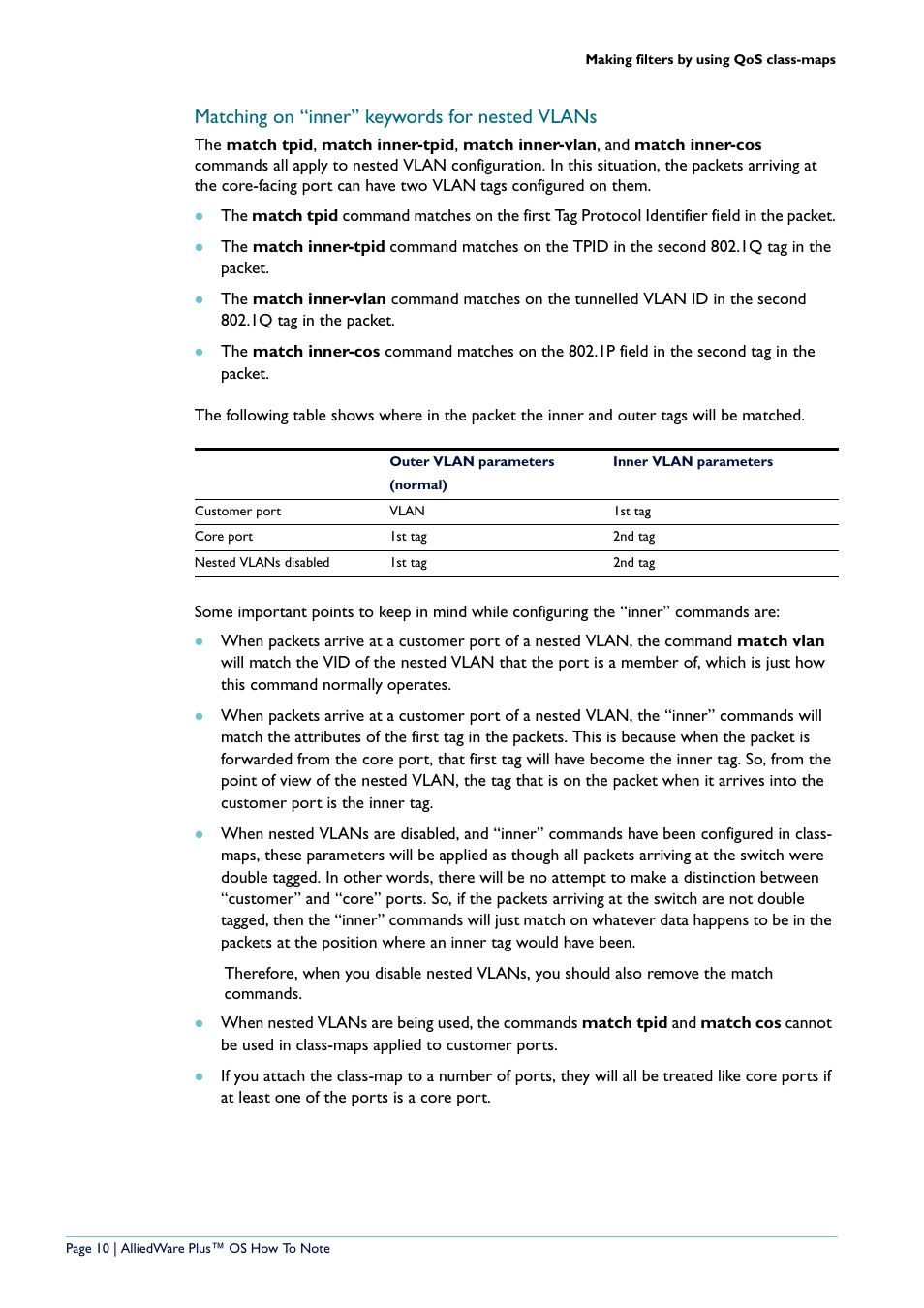 Matching on “inner” keywords for nested vlans | Allied Telesis x908 User Manual | Page 10 / 21