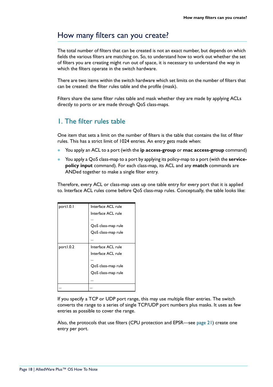 How many filters can you create, The filter rules table | Allied Telesis x908 User Manual | Page 18 / 21