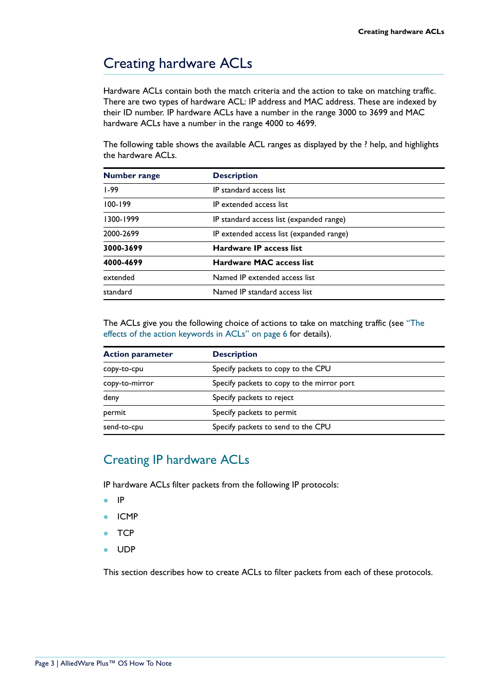 Creating hardware acls, Creating ip hardware acls | Allied Telesis x908 User Manual | Page 3 / 21