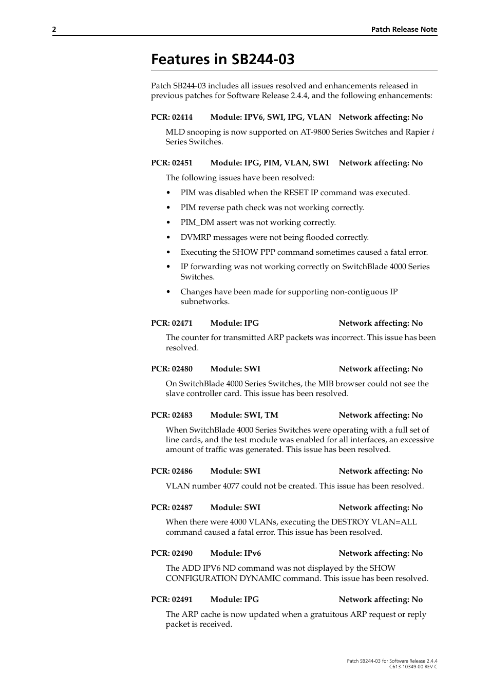 Features in sb244-03 | Allied Telesis SB244-03 User Manual | Page 2 / 8