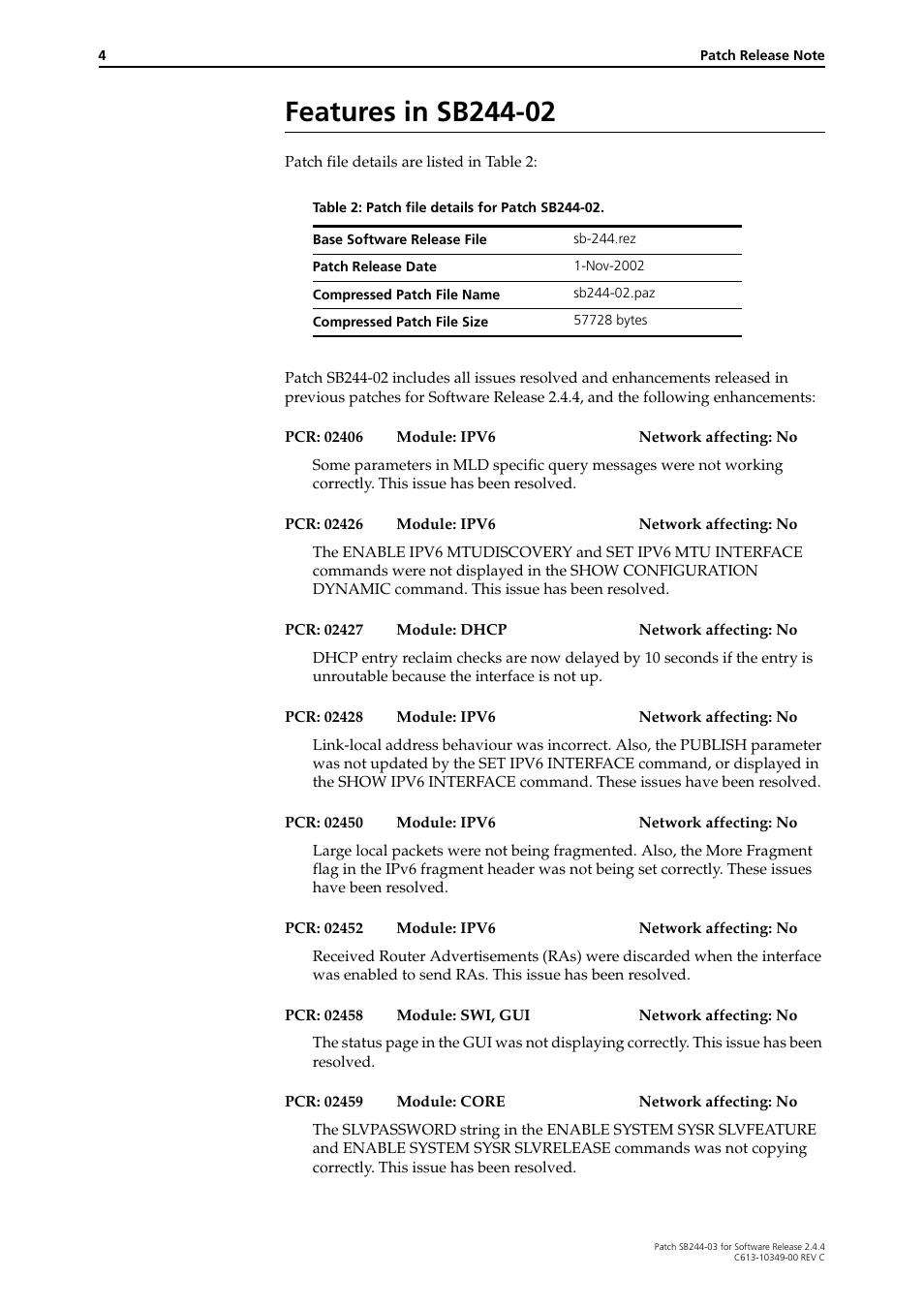 Features in sb244-02 | Allied Telesis SB244-03 User Manual | Page 4 / 8