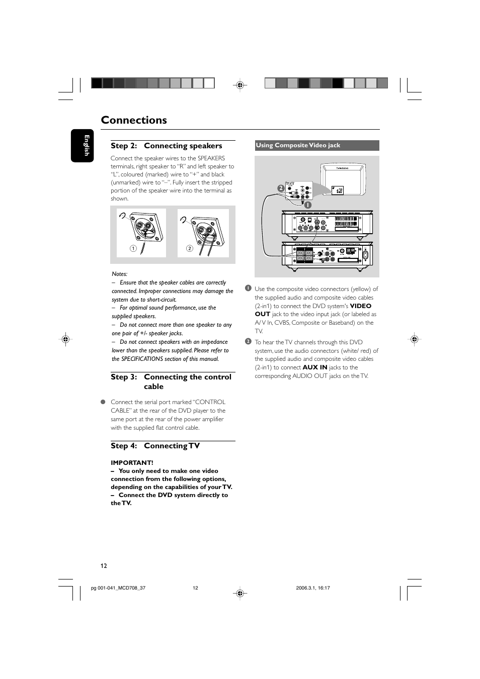 Connections | Philips MCD708-37 User Manual | Page 12 / 41