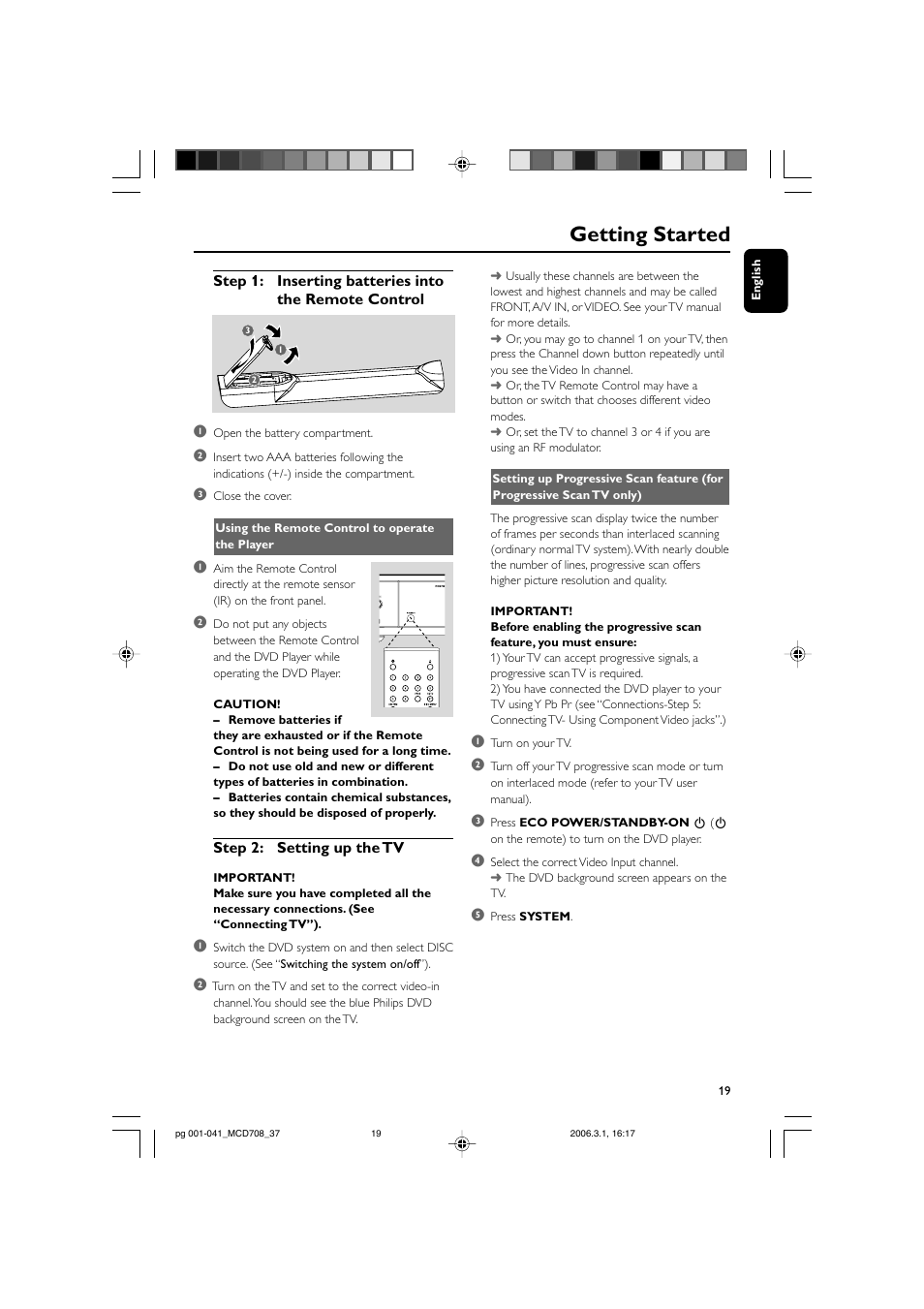 Getting started | Philips MCD708-37 User Manual | Page 19 / 41