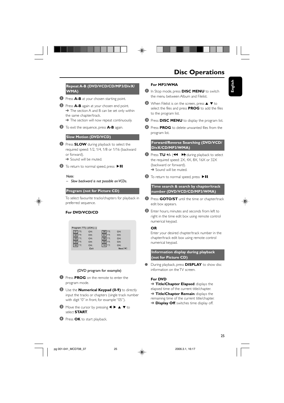 Disc operations | Philips MCD708-37 User Manual | Page 25 / 41