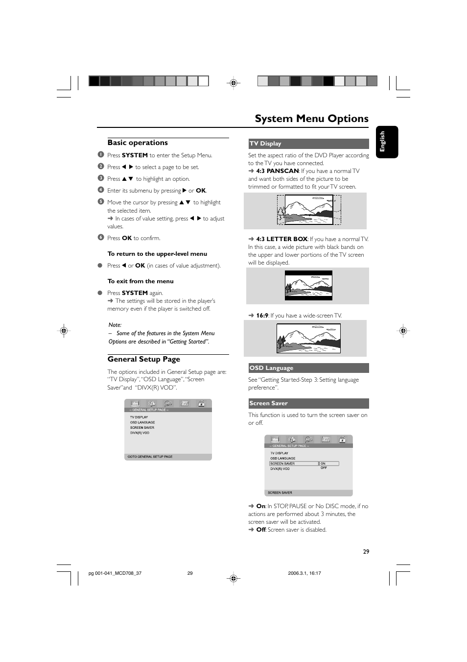 System menu options | Philips MCD708-37 User Manual | Page 29 / 41