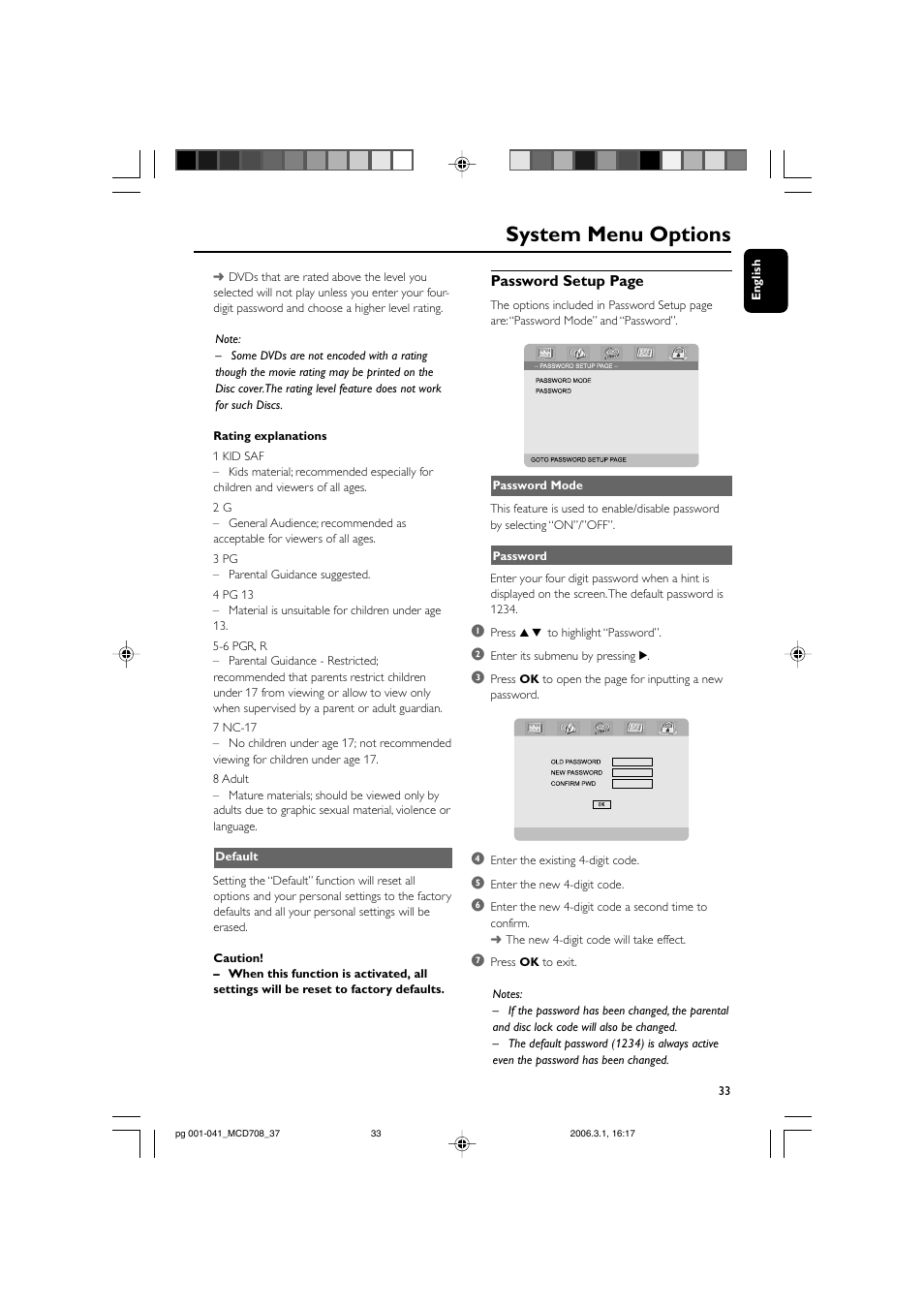 System menu options | Philips MCD708-37 User Manual | Page 33 / 41