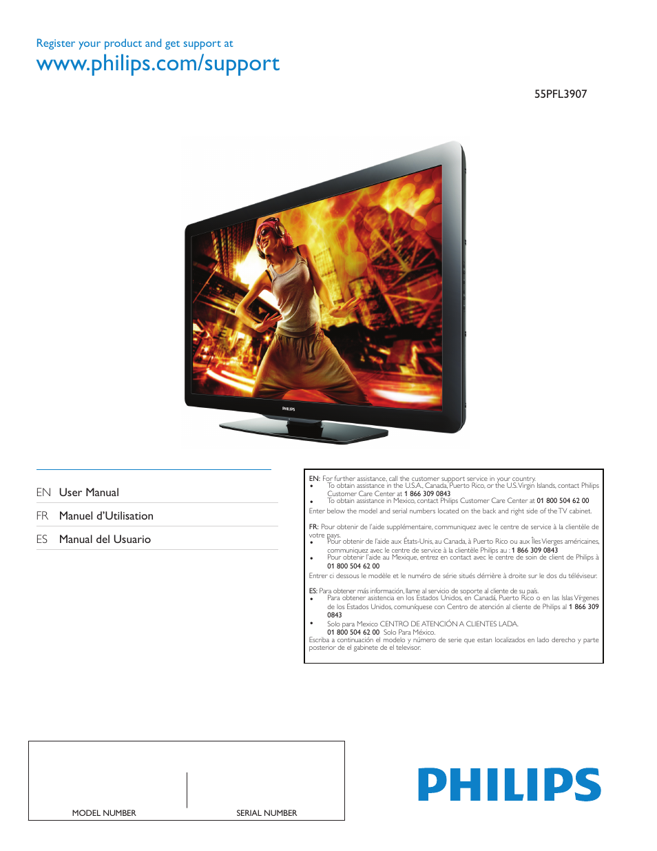 Philips 3000 series LCD TV 55PFL3907 55" class-po User Manual | 54 pages