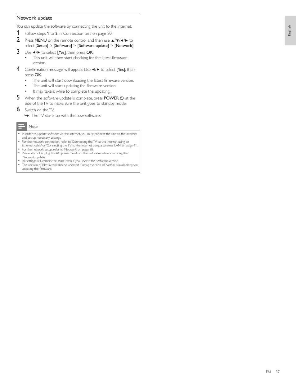 Network update | Philips 3000 series LCD TV 55PFL3907 55" class-po User Manual | Page 38 / 54