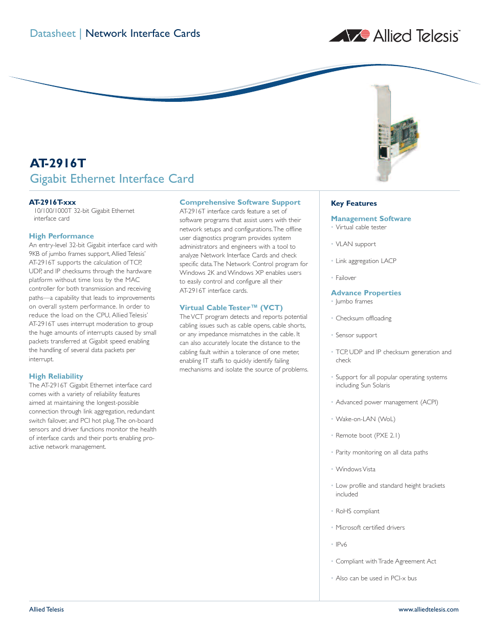Allied Telesis AT 2916T AT-2916T User Manual | 2 pages