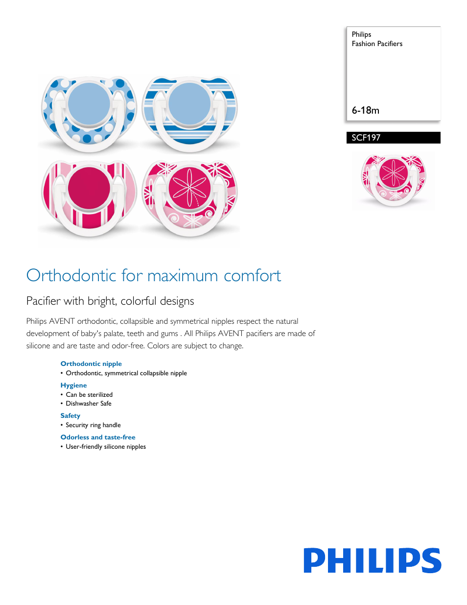 Philips Fashion Pacifiers SCF197 6-18m User Manual | 2 pages