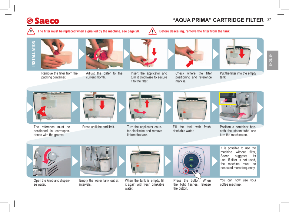 Aqua prima” cartridge filter | Philips 10000032 User Manual | Page 27 / 100