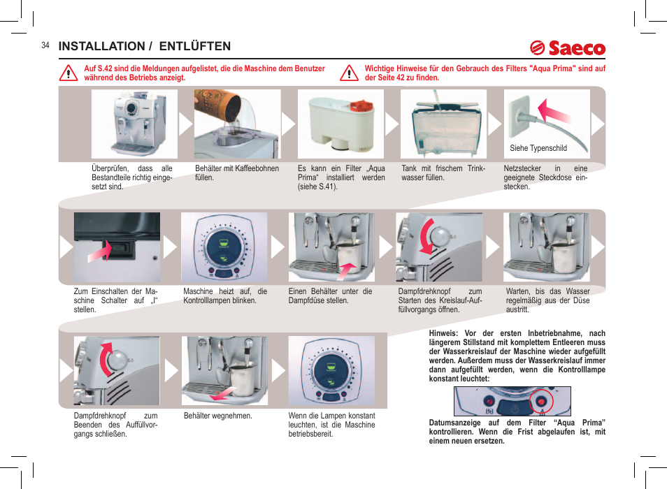 Installation / entlüften | Philips 10000032 User Manual | Page 34 / 100