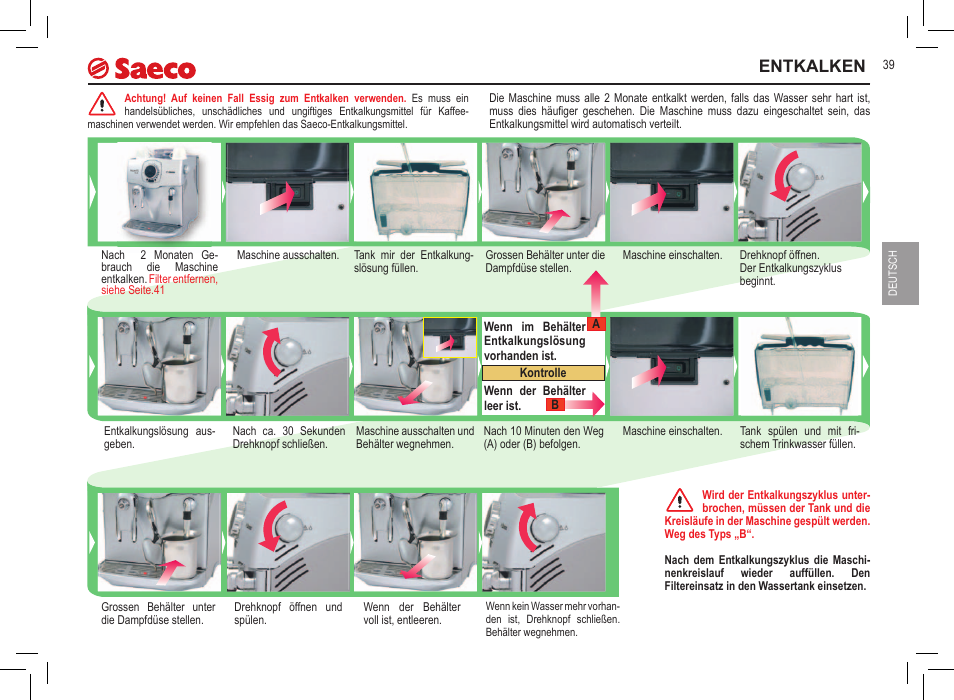 Entkalken | Philips 10000032 User Manual | Page 39 / 100