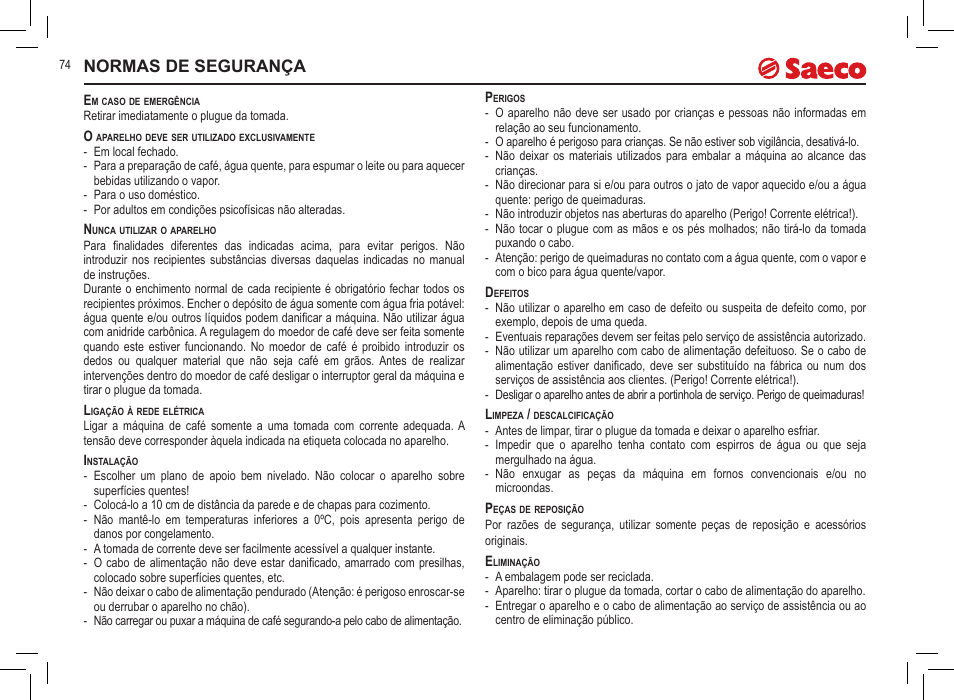 Normas de segurança | Philips 10000032 User Manual | Page 74 / 100