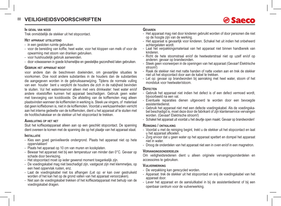 Veiligheidsvoorschriften | Philips 10000032 User Manual | Page 88 / 100