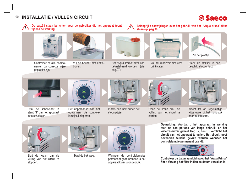 Installatie / vullen circuit | Philips 10000032 User Manual | Page 90 / 100