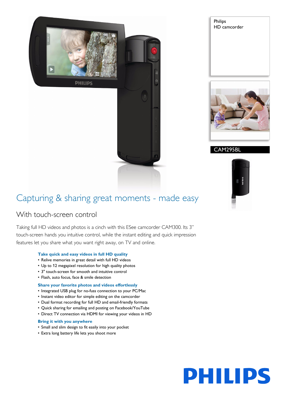 Philips CAM295BL-00 User Manual | 3 pages