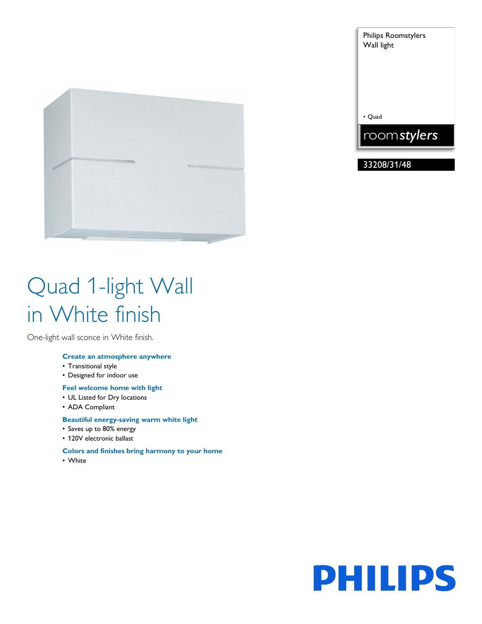 Philips Forecast Roomstylers Wall light 33208-31-48 Quad User Manual | 2 pages