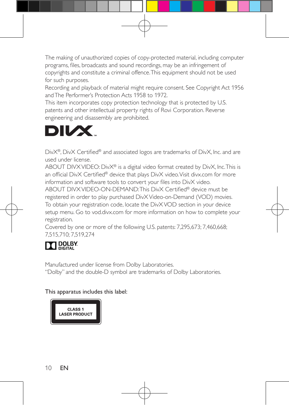 Philips Portable DVD Player PD9000 22.9 cm 9" LCD 5-hr playtime User Manual | Page 10 / 27