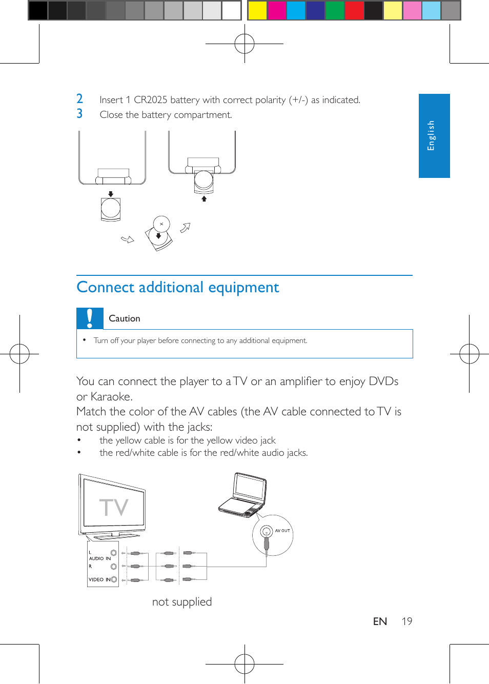 4 use your player, Turn on, Select osd language | Play discs | Philips Portable DVD Player PD9000 22.9 cm 9" LCD 5-hr playtime User Manual | Page 19 / 27