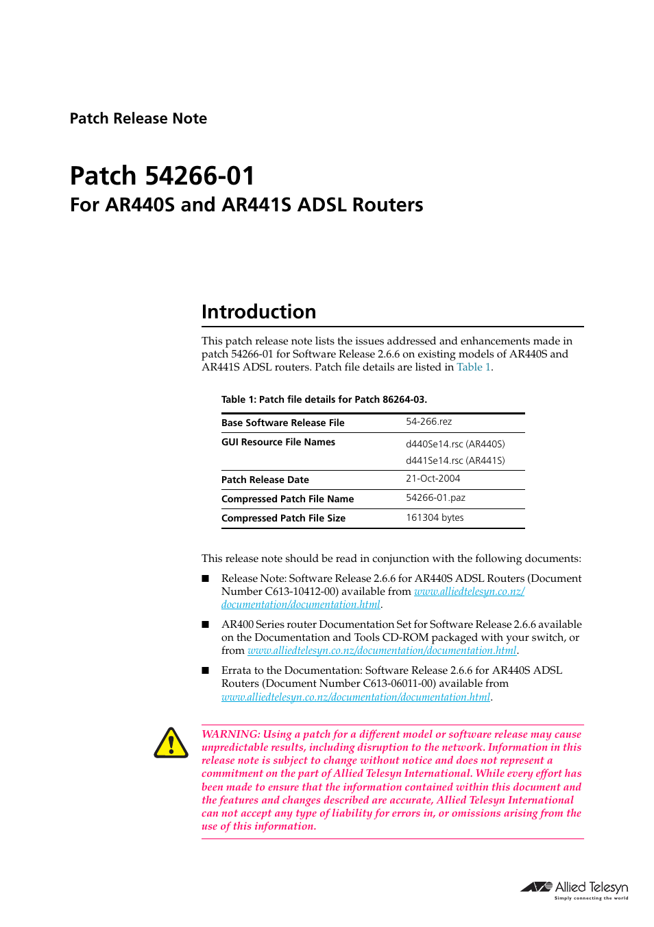 Allied Telesis AR441S User Manual | 6 pages