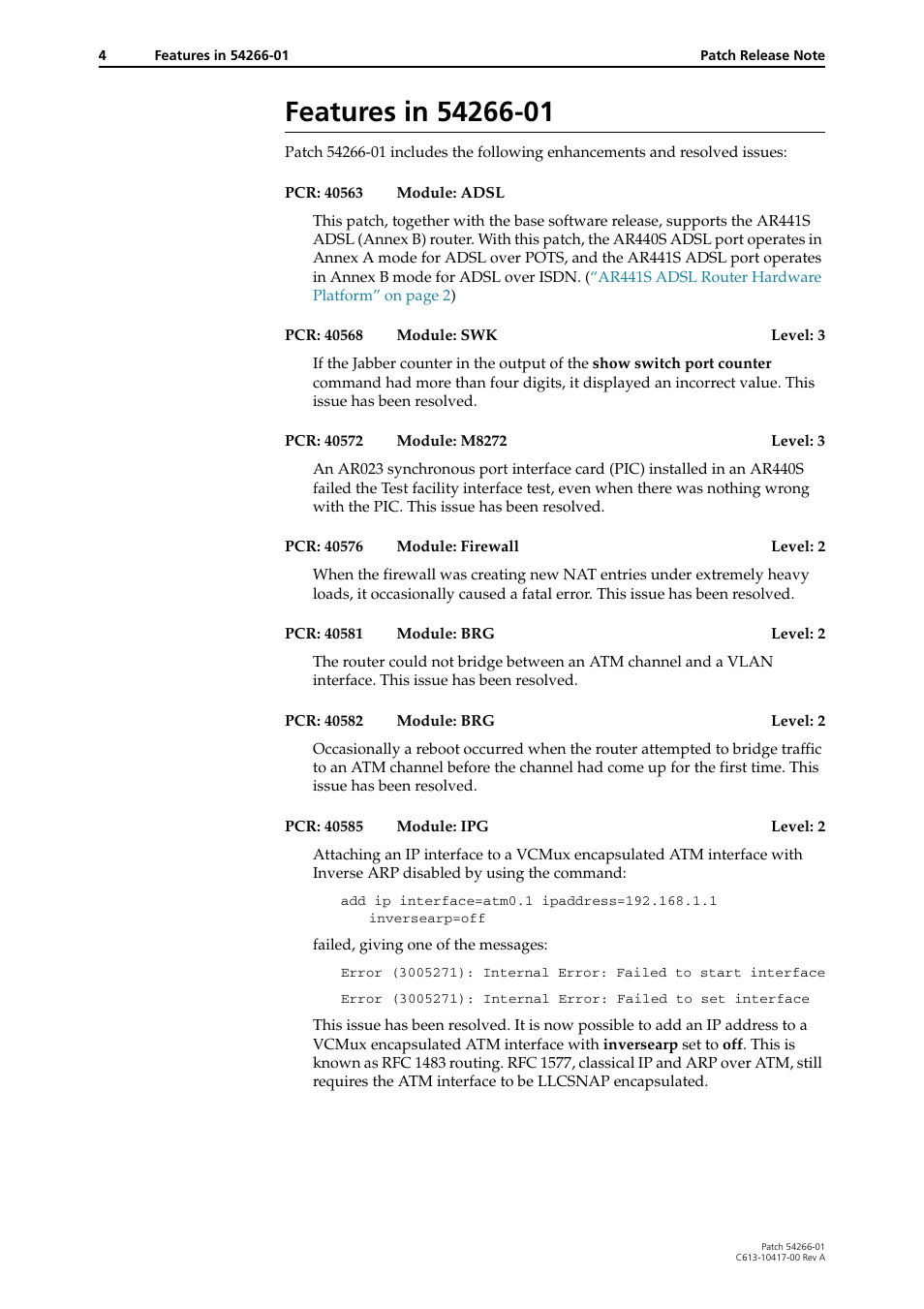 Features in 54266-01 | Allied Telesis AR441S User Manual | Page 4 / 6