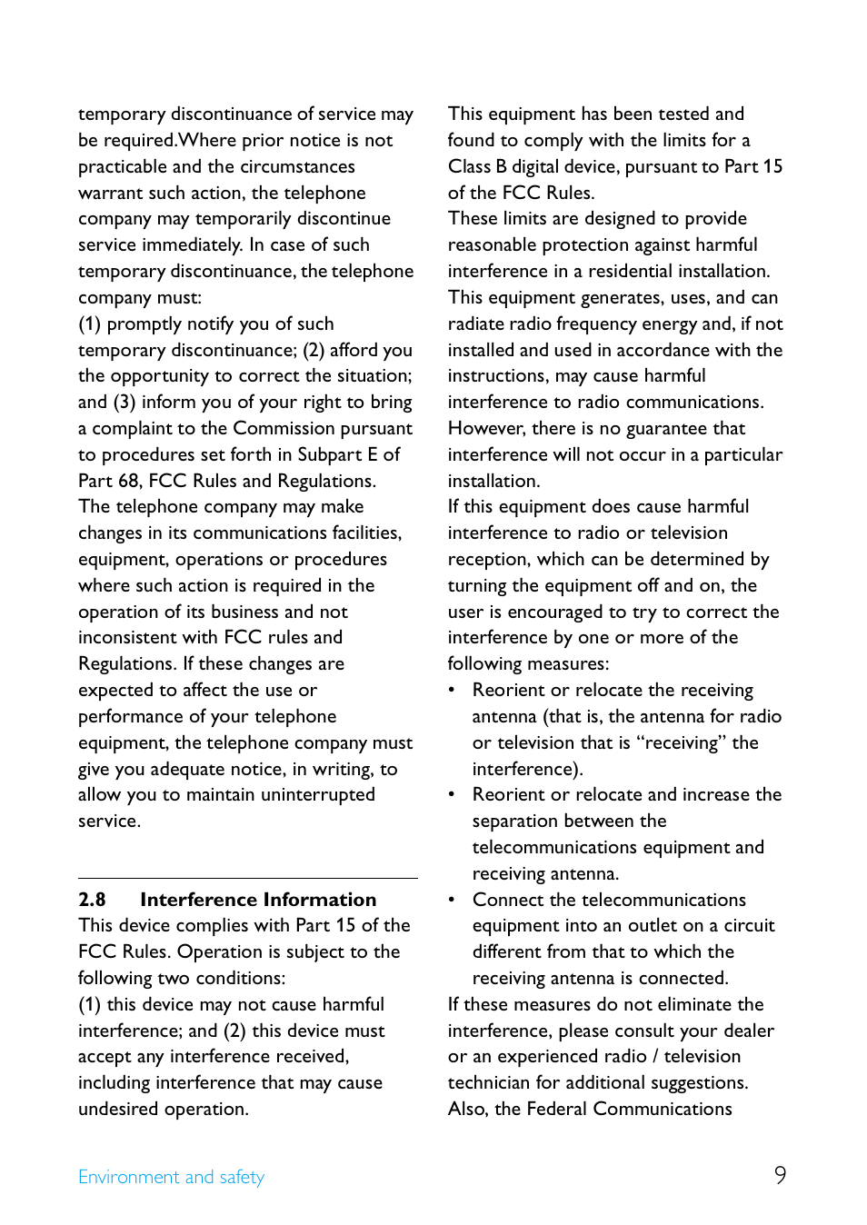 8 interference information, Interference information | Philips Cordless telephone SE4502B User Manual | Page 11 / 65