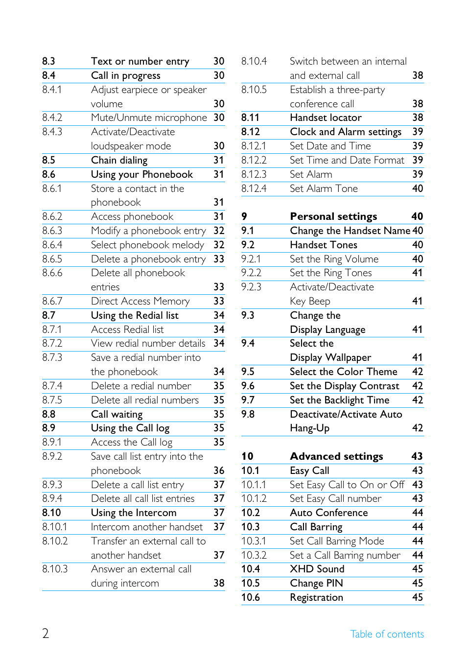 Philips Cordless telephone SE4502B User Manual | Page 4 / 65