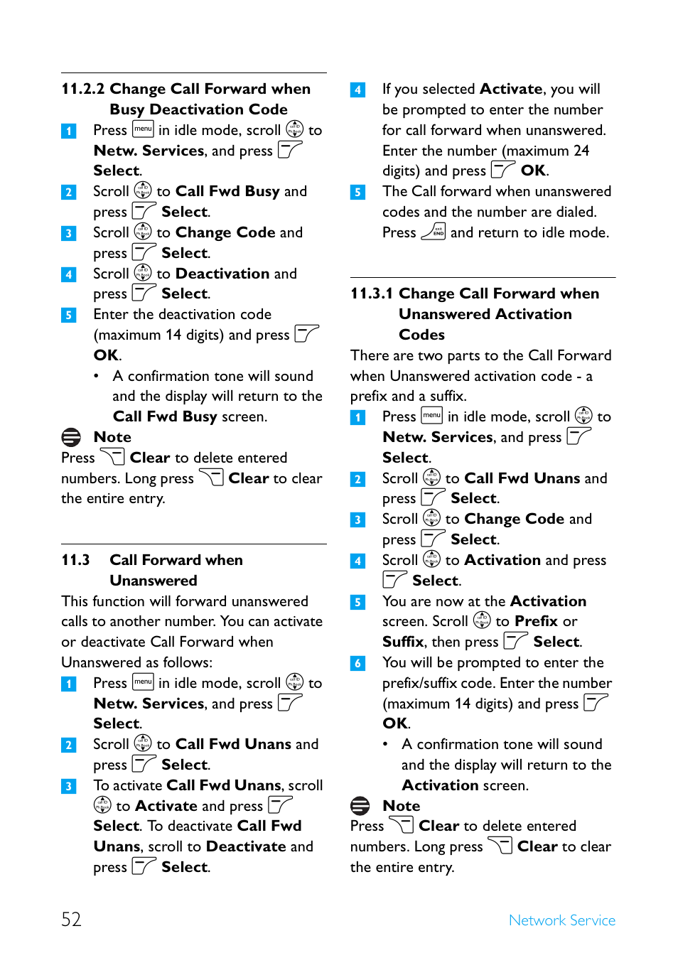 3 call forward when unanswered, Change call forward when busy deactivation code, Call forward when unanswered | Philips Cordless telephone SE4502B User Manual | Page 54 / 65